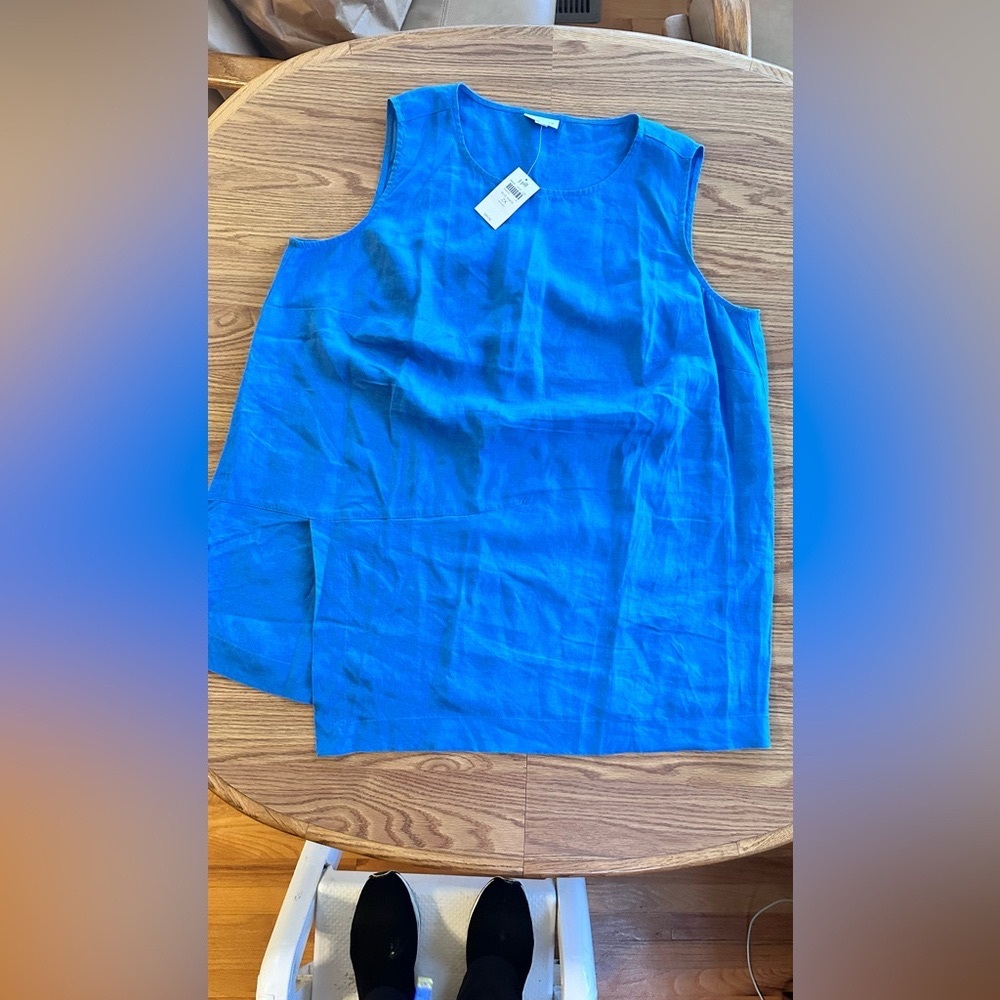 J. Jill Azure Cobalt Blue Sleeveless Linen Tunic 2X, front pleat, linen NWT